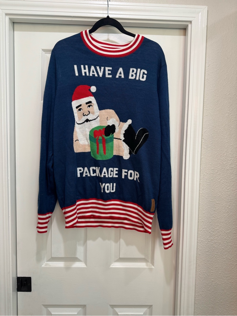 Tipsy Elves Navy Graphic Crewneck Sweater with Red & White Trim